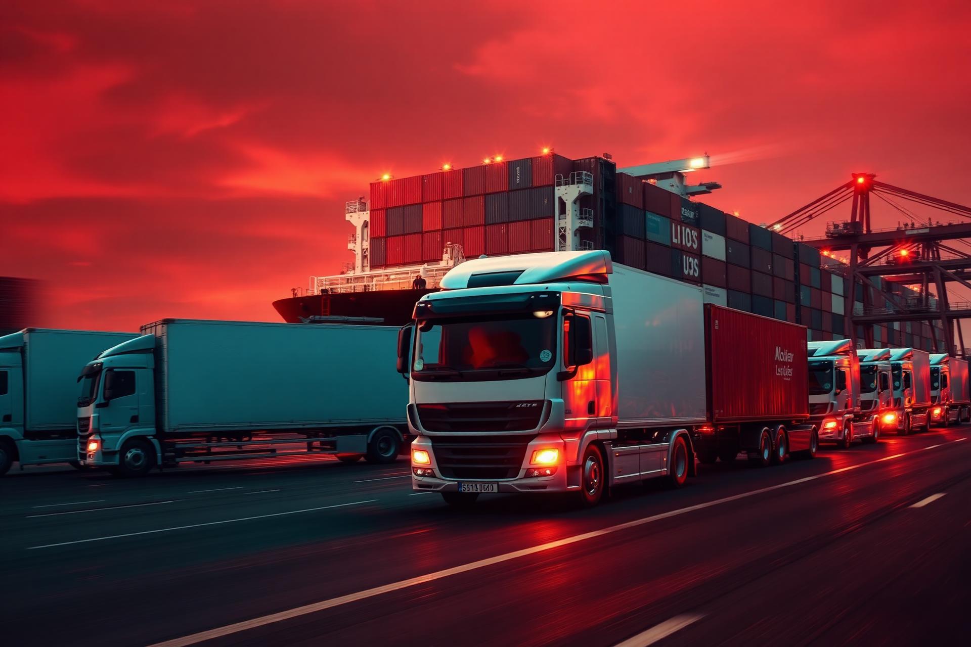 Fleet of trucks at port